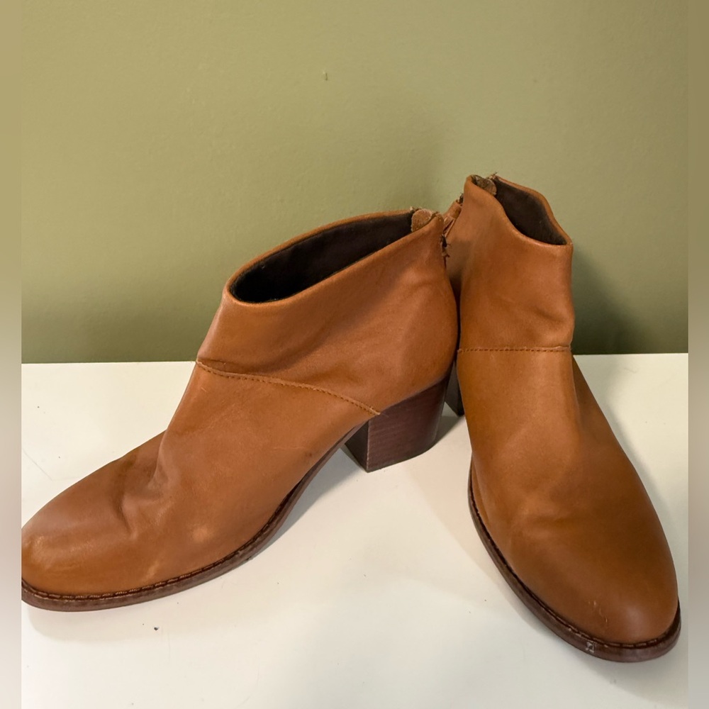 Toms Tan Ankle Booties with Wooden Heel